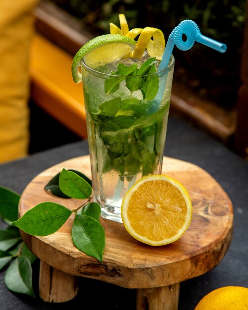 Mojito cocktail con guarnición de limón