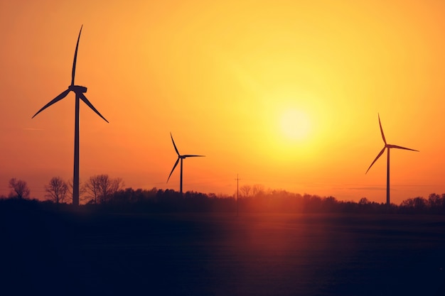 Molinos de viento y puesta de sol.