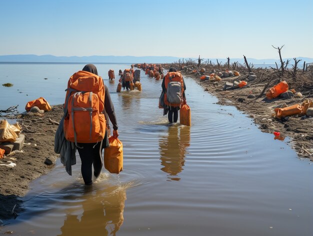 Momento capturado durante una crisis migratoria con personas.