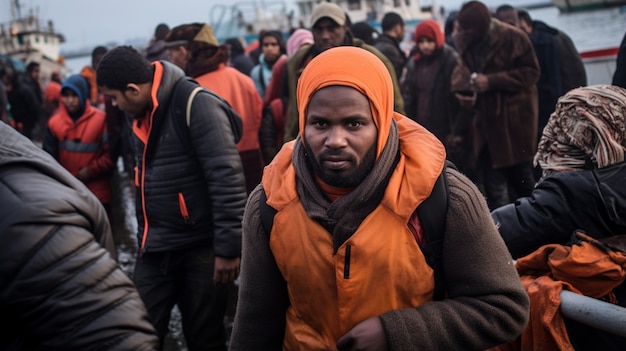 Foto gratuita momento capturado durante una crisis migratoria con personas.