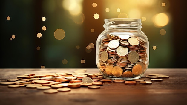 Foto gratuita las monedas se desbordan de la jarra que simbolizan los ahorros y la educación financiera