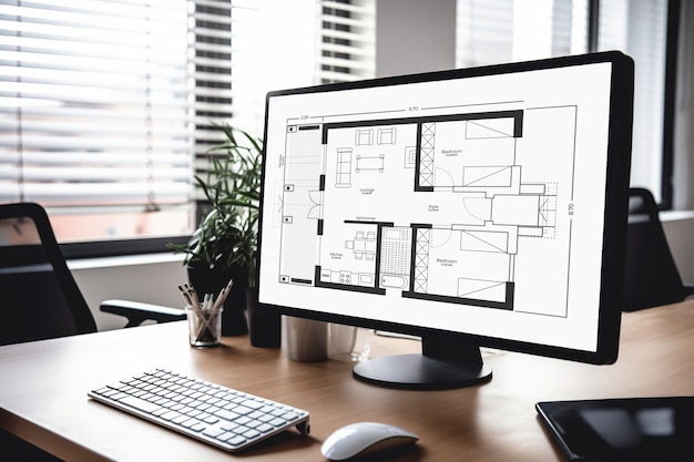 Monitor moderno en mesa elegante