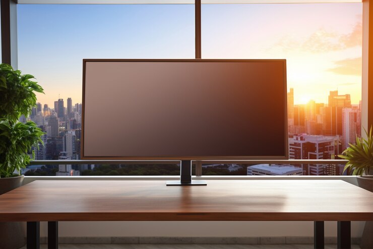 Foto gratuito monitor moderno en mesa elegante