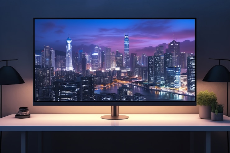 Foto gratuito monitor moderno en mesa elegante