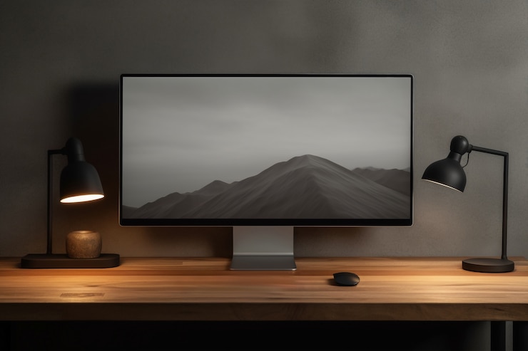 Foto gratuito monitor moderno en mesa elegante