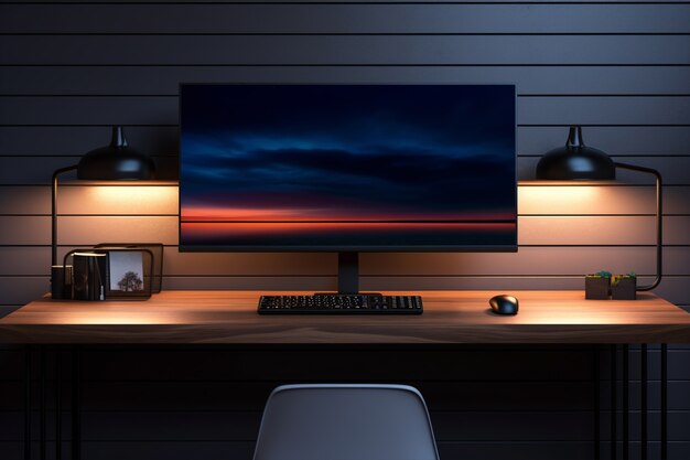 Monitor moderno en mesa elegante