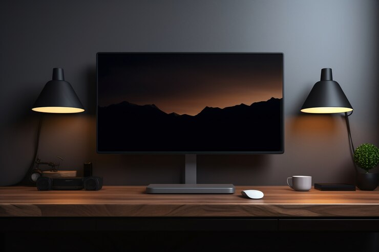 Foto gratuito monitor moderno en mesa elegante
