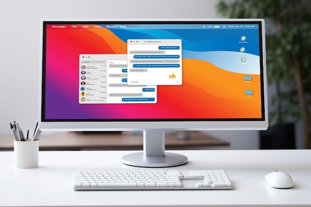 Foto gratuita monitor moderno en mesa elegante