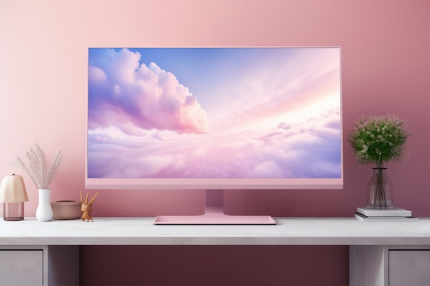 Foto gratuita monitor moderno en mesa elegante