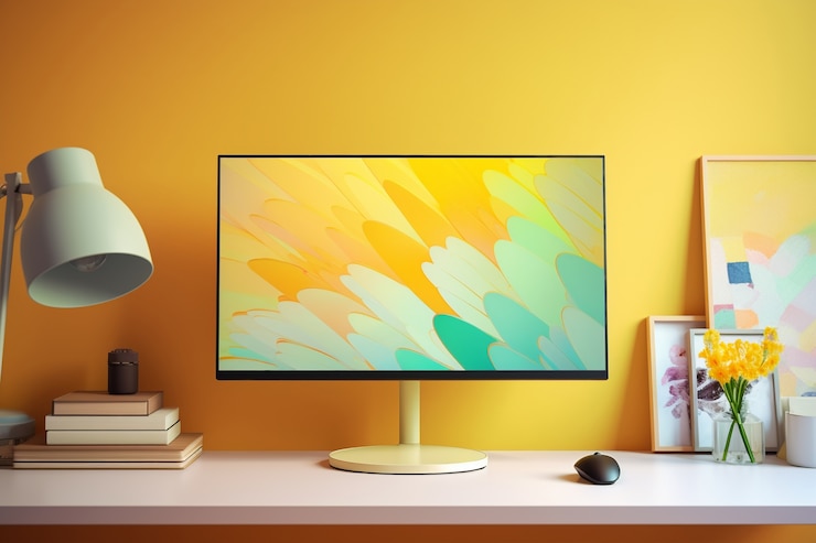 Foto gratuito monitor moderno en mesa elegante