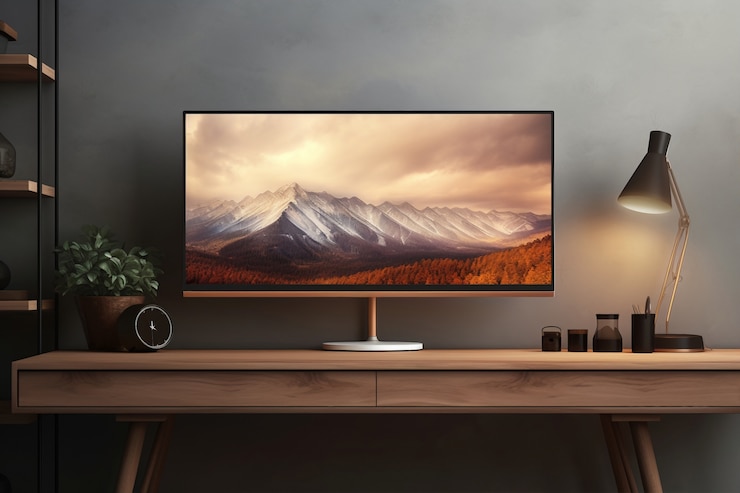 Foto gratuito monitor moderno en mesa elegante