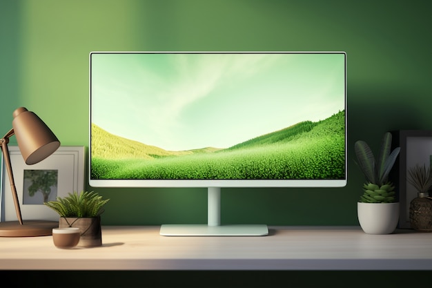 Monitor moderno en mesa elegante