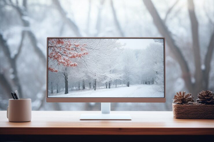 Foto gratuito monitor moderno en mesa elegante