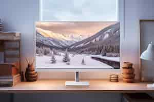 Foto gratuita monitor moderno en mesa elegante