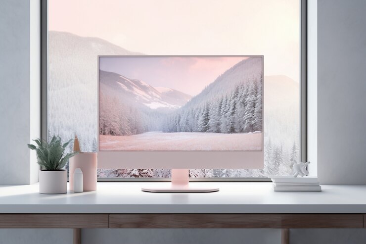 Foto gratuito monitor moderno en mesa elegante