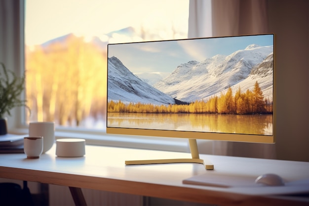 Foto gratuita monitor moderno en mesa elegante