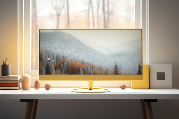 Foto gratuita monitor moderno en mesa elegante