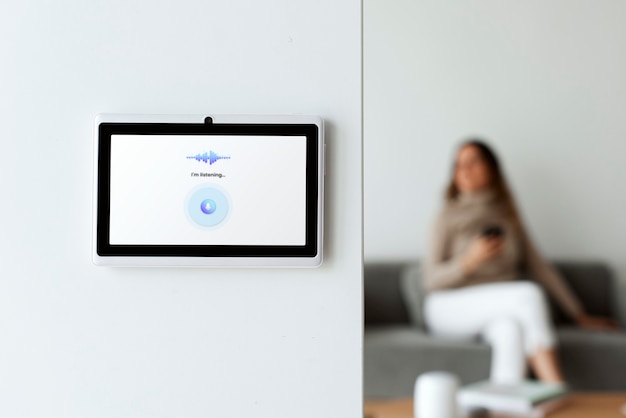 Monitor de panel de automatización del hogar en una pared.