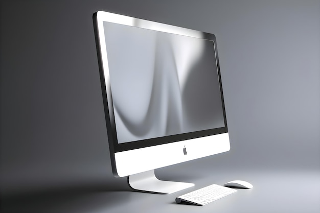 Foto gratuita monitoreo de computadora con pantalla en blanco y teclado en fondo gris renderización 3d