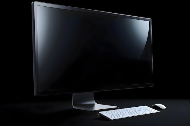 Foto gratuita monitoreo de computadora con teclado y ratón en fondo negro renderización 3d