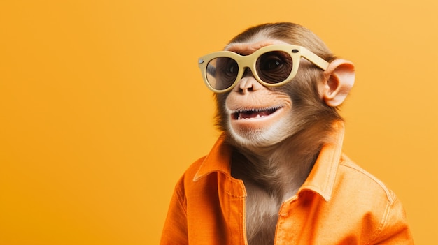 Foto gratuita mono gracioso con gafas en el estudio