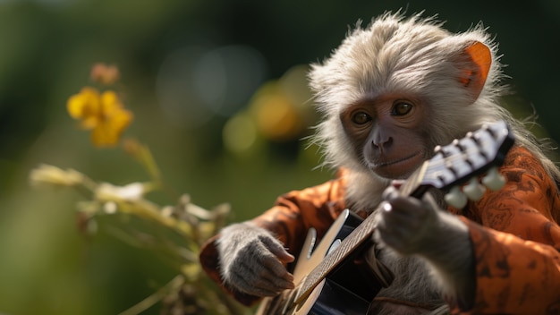 Foto gratuita mono gracioso tocando la guitarra