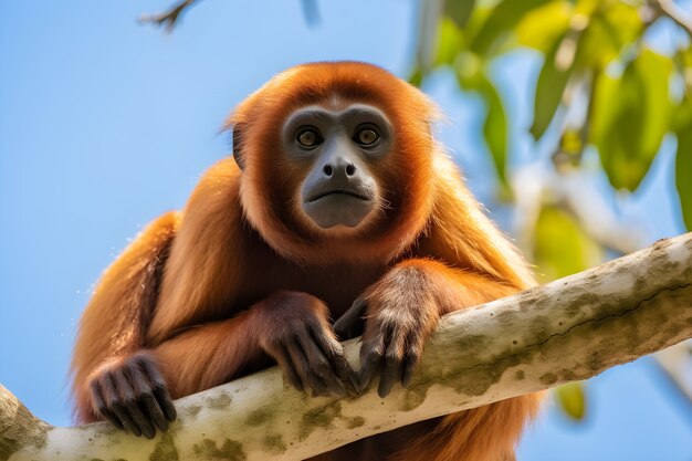 Un mono lindo en una rama en la naturaleza