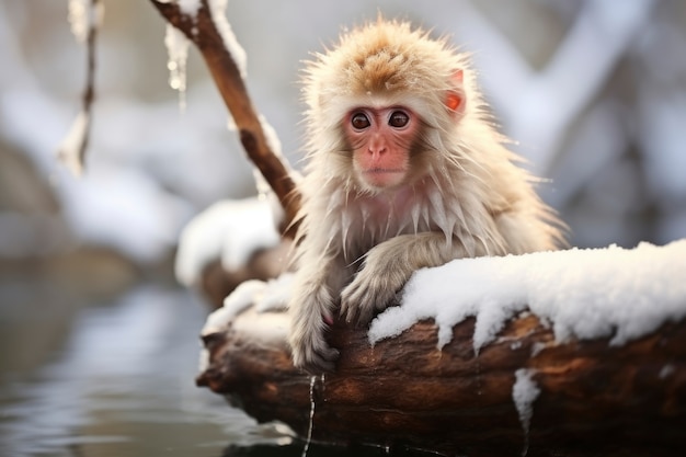 Mono en la naturaleza temporada de invierno