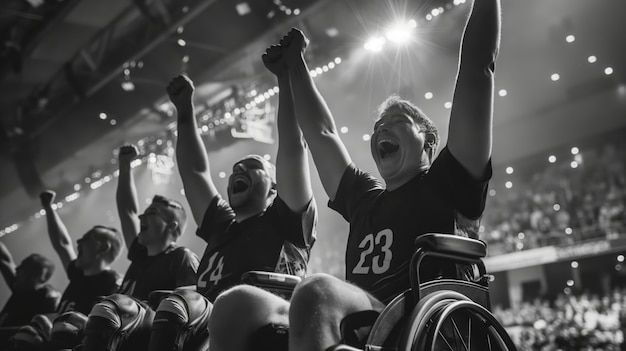 Foto gratuita monochrome portrait of athlete competing in the paralympic games championship