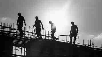 Foto gratuita monochrome scene depicting life of workers on a construction industry site