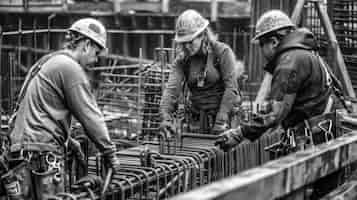 Foto gratuita monochrome scene depicting life of workers on a construction industry site