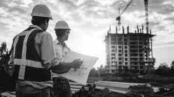 Foto gratuita monochrome scene depicting life of workers on a construction industry site