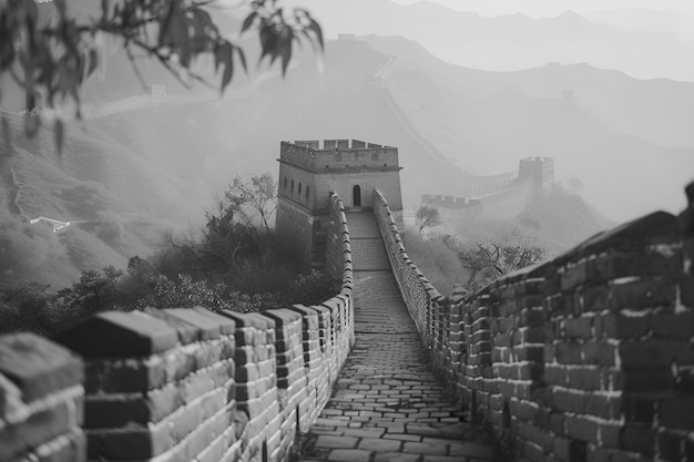 Foto gratuita monochrome view of the historic great wall of china