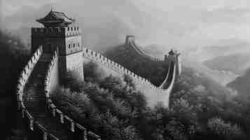 Foto gratuita monochrome view of the historic great wall of china