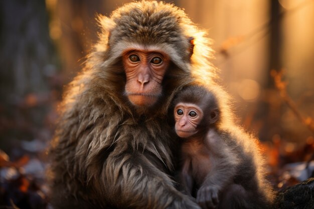 Monos lindos en la naturaleza juntos