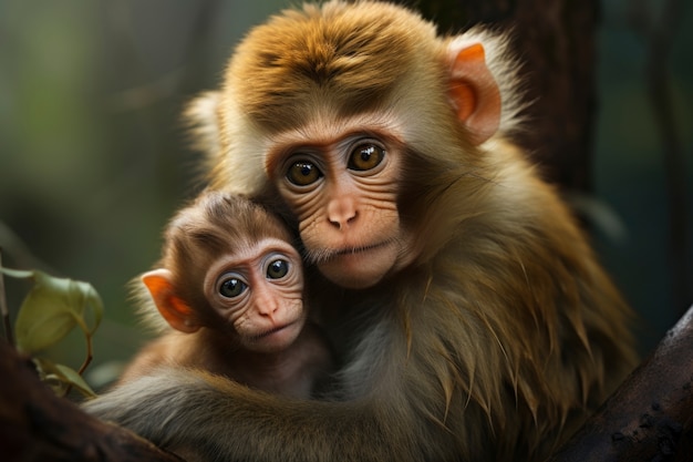 Monos lindos en la naturaleza juntos