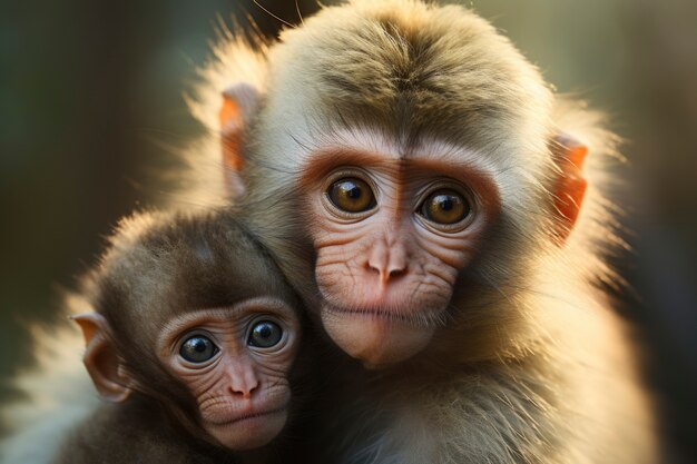 Monos lindos en la naturaleza juntos