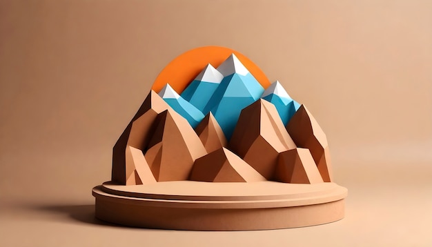 Montaña de artesanía en estilo papel con podio