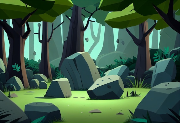Montaña bosque selva árboles dibujos animados fondo generativo ai
