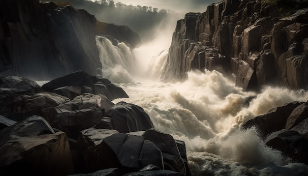 Foto gratuita montaña majestuosa cae en agua que fluye rápidamente generada por ia