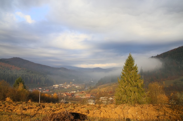 montaña con niebla