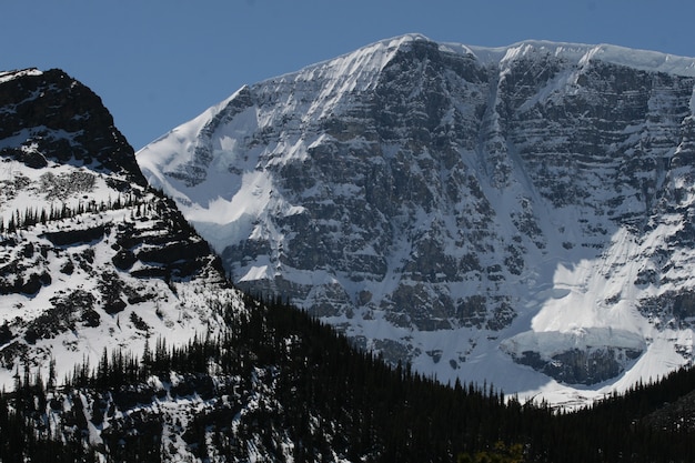 Montañas cubiertas de nieve en los parques nacionales de Banff y Jasper