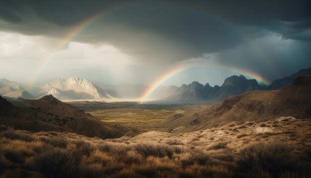 Montañas majestuosas colores del arco iris impresionante belleza paisajística generada por IA