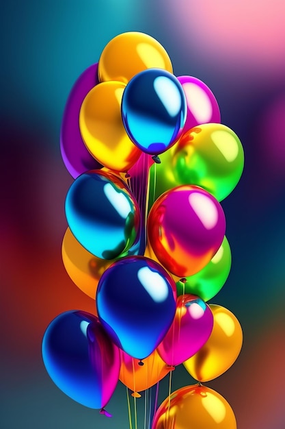 Un montón de globos de colores con la palabra feliz en la parte inferior.