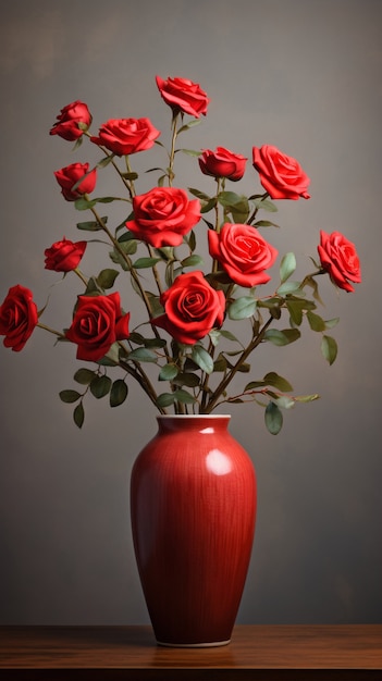 Montón de hermosas rosas florecientes en florero