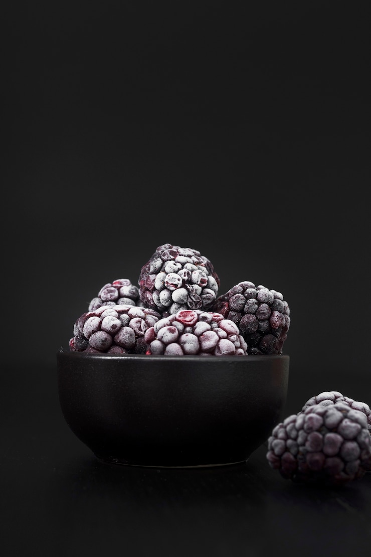 Foto gratuito moras congeladas en vista frontal del tazón