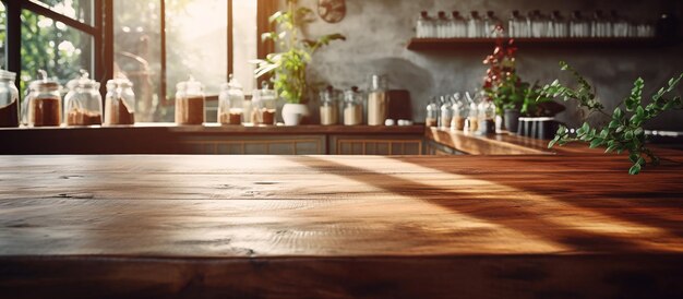 Foto gratuita el mostrador de madera de una cafetería muestra flores, una máquina y tazas en una ciudad