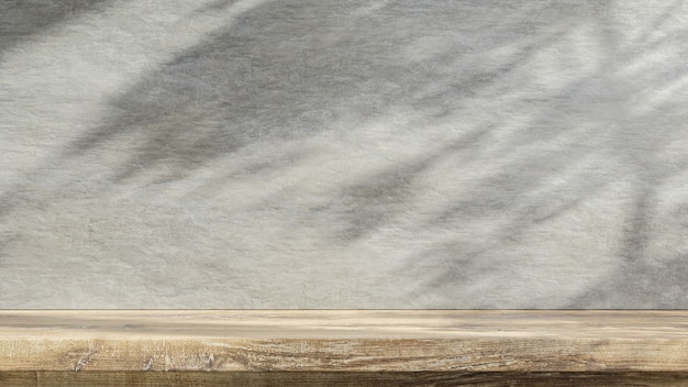 Mostrador de mesa de madera con fondo de textura de hormigón grunge. representación 3d