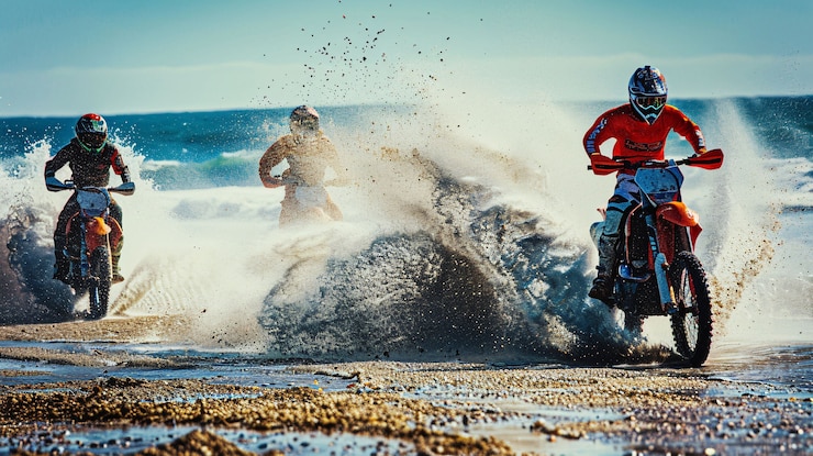 Foto gratuito motociclista de tierra con su motocicleta compitiendo en circuitos de aventura
