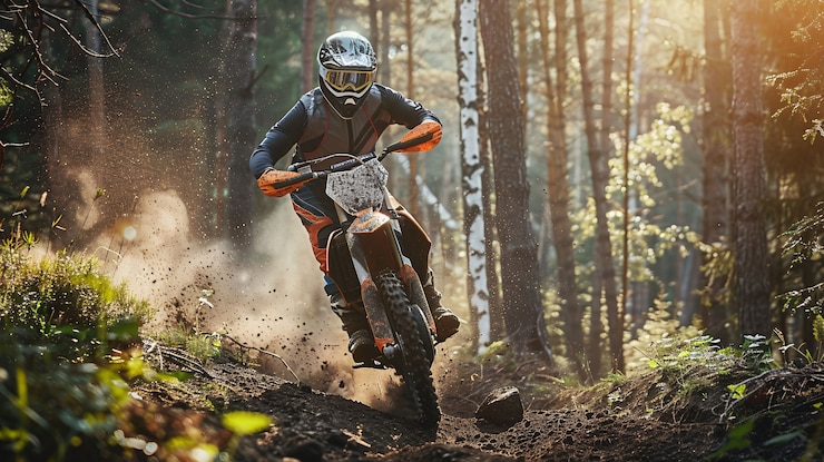 Foto gratuito motociclista de tierra con su motocicleta compitiendo en circuitos de aventura